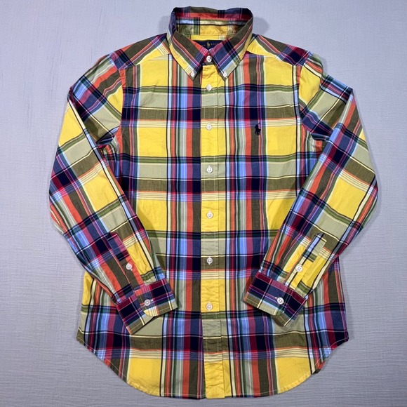 Ralph Lauren Womens Tartan Plaid Shirt Butter Yellow‎ Long Sleeve Size Large - Picture 1 of 11